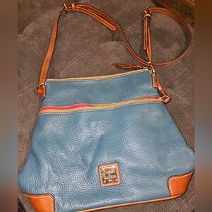 Dooney & Bourke Blue and Tan Crossbody Bag with Textured Leather